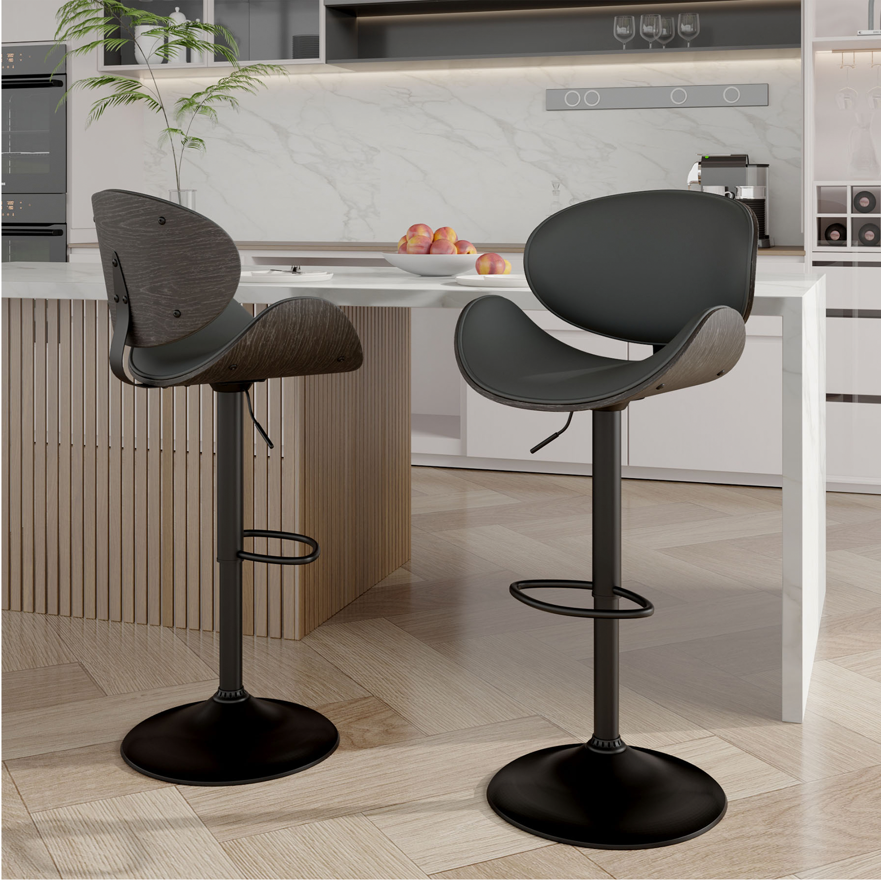 Adjustable Height Swivel Bar Stools - Modern Design with Comfortable Padded Seat and Ergonomic Backrest for Kitchen, Dining Room, and Home Bar (White, Set of 2)