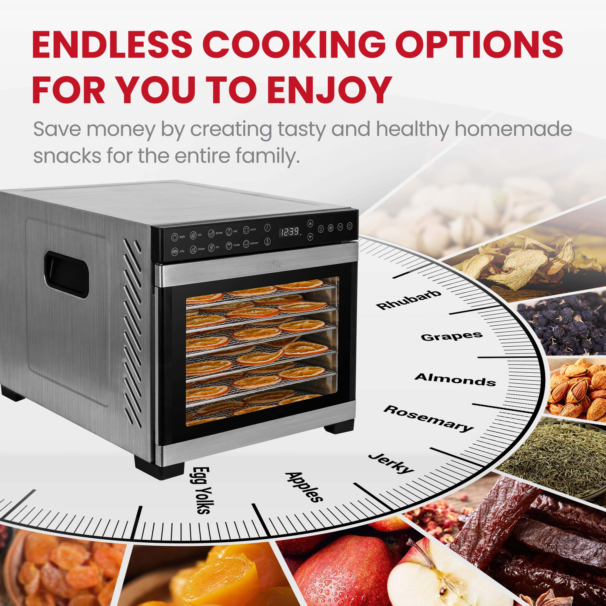 Food Dehydrator- 7 Stainless Steel Trays (6.5ft²) + 7 Fine Mesh, 10 Presets
