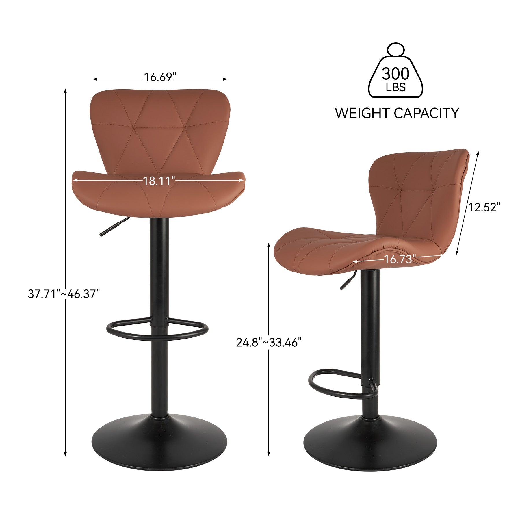 Set of 2 Adjustable Faux Leather Swivel Bar Stools for Kitchen Island  - FU01034