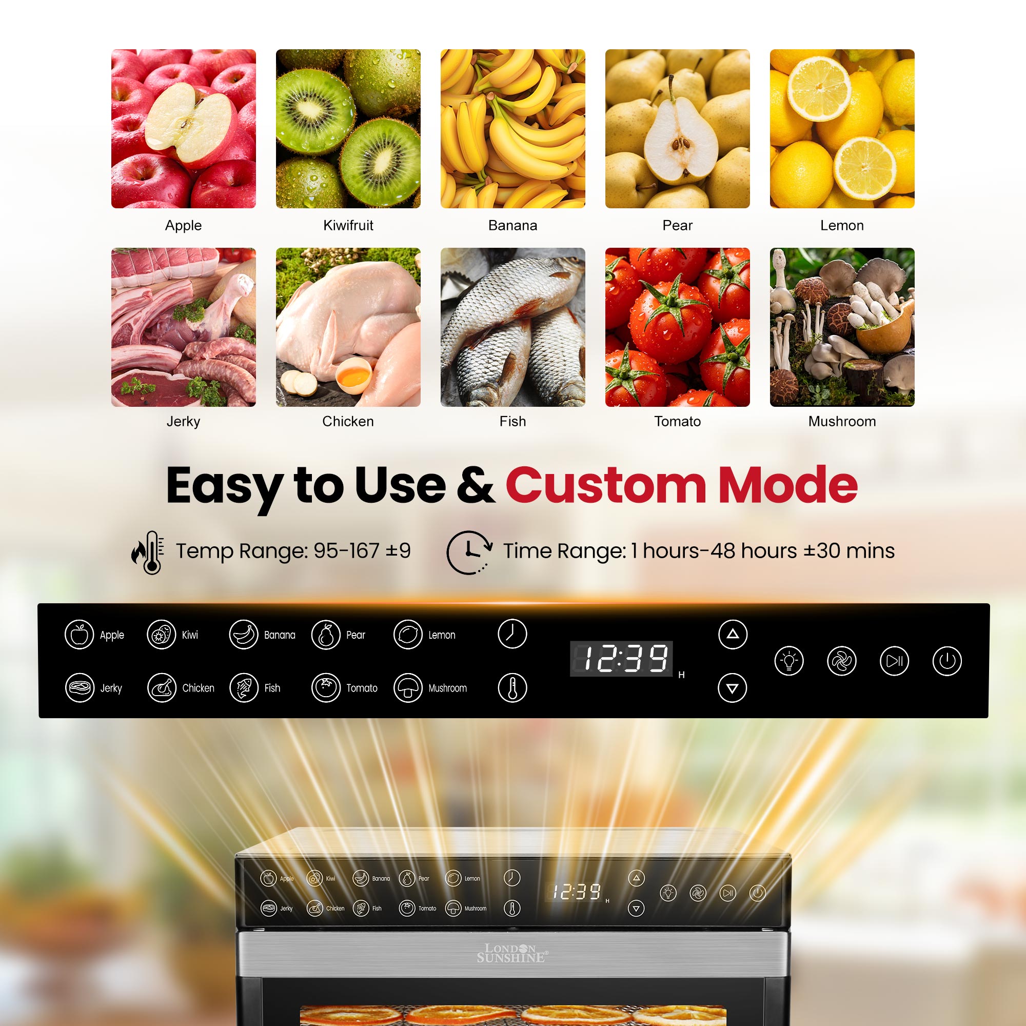 Food Dehydrator- 7 Stainless Steel Trays (6.5ft²) + 7 Fine Mesh, 10 Presets