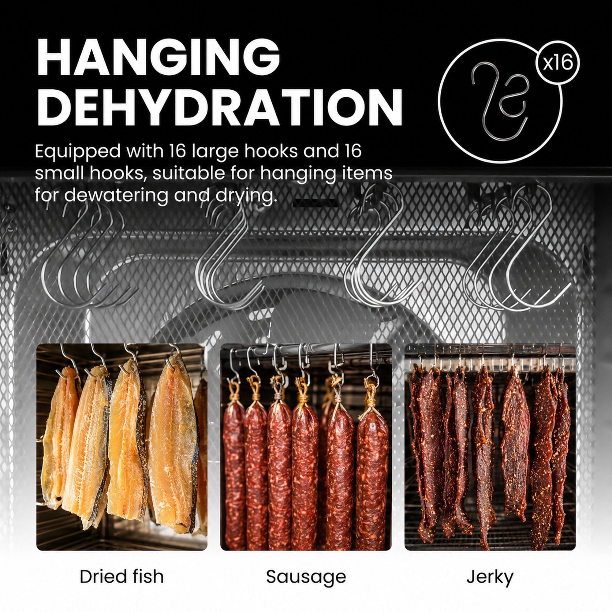Food Dehydrator- 7 Stainless Steel Trays (6.5ft²) + 7 Fine Mesh, 10 Presets