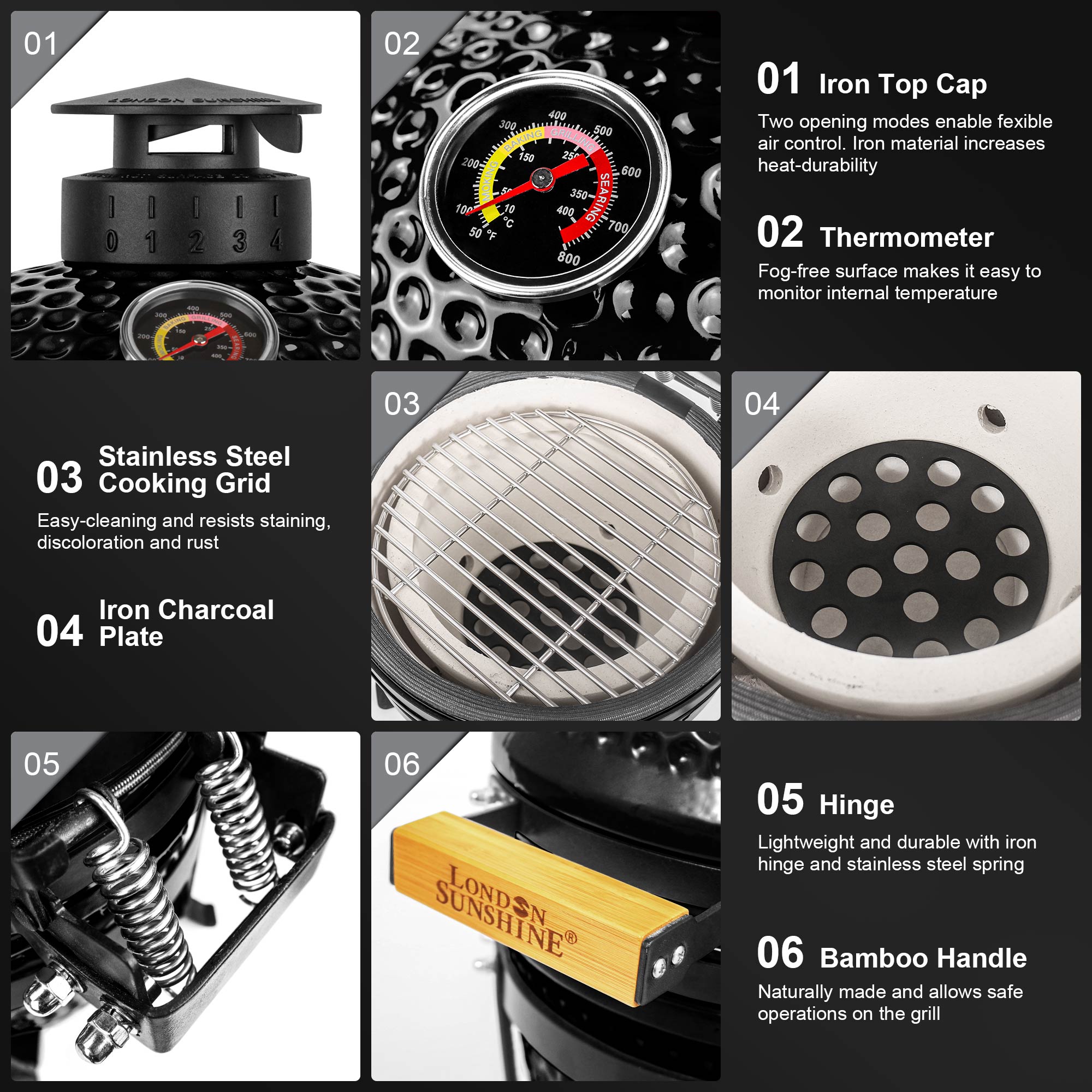 Upgraded 13 inch Ceramic Kamado Grill with Waterproof Air Vent Cap | Portable Tabletop Charcoal BBQ Grill Smoker for Outdoor Cooking, Patio, Camping