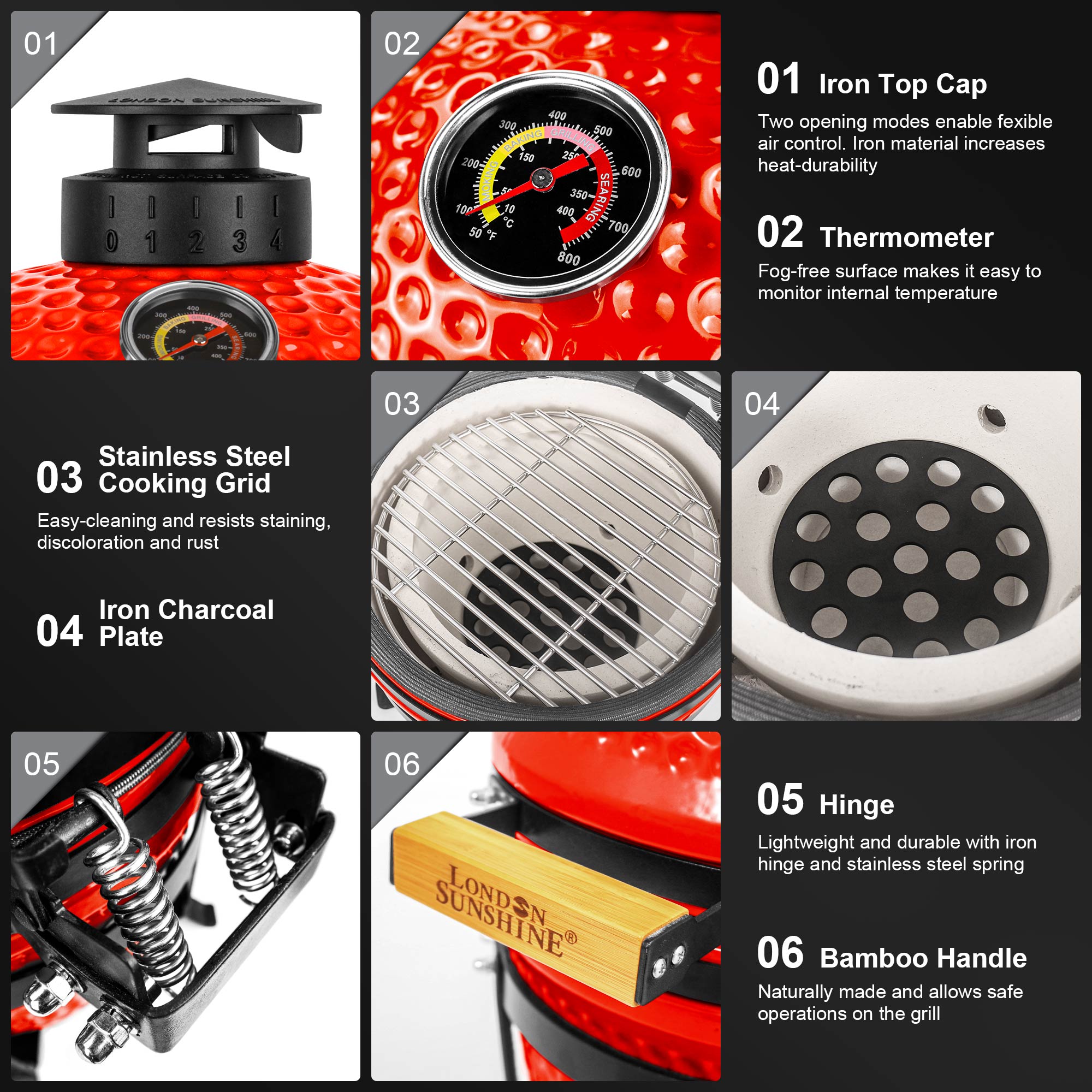 Upgraded 13 inch Ceramic Kamado Grill with Waterproof Air Vent Cap | Portable Tabletop Charcoal BBQ Grill Smoker for Outdoor Cooking, Patio, Camping