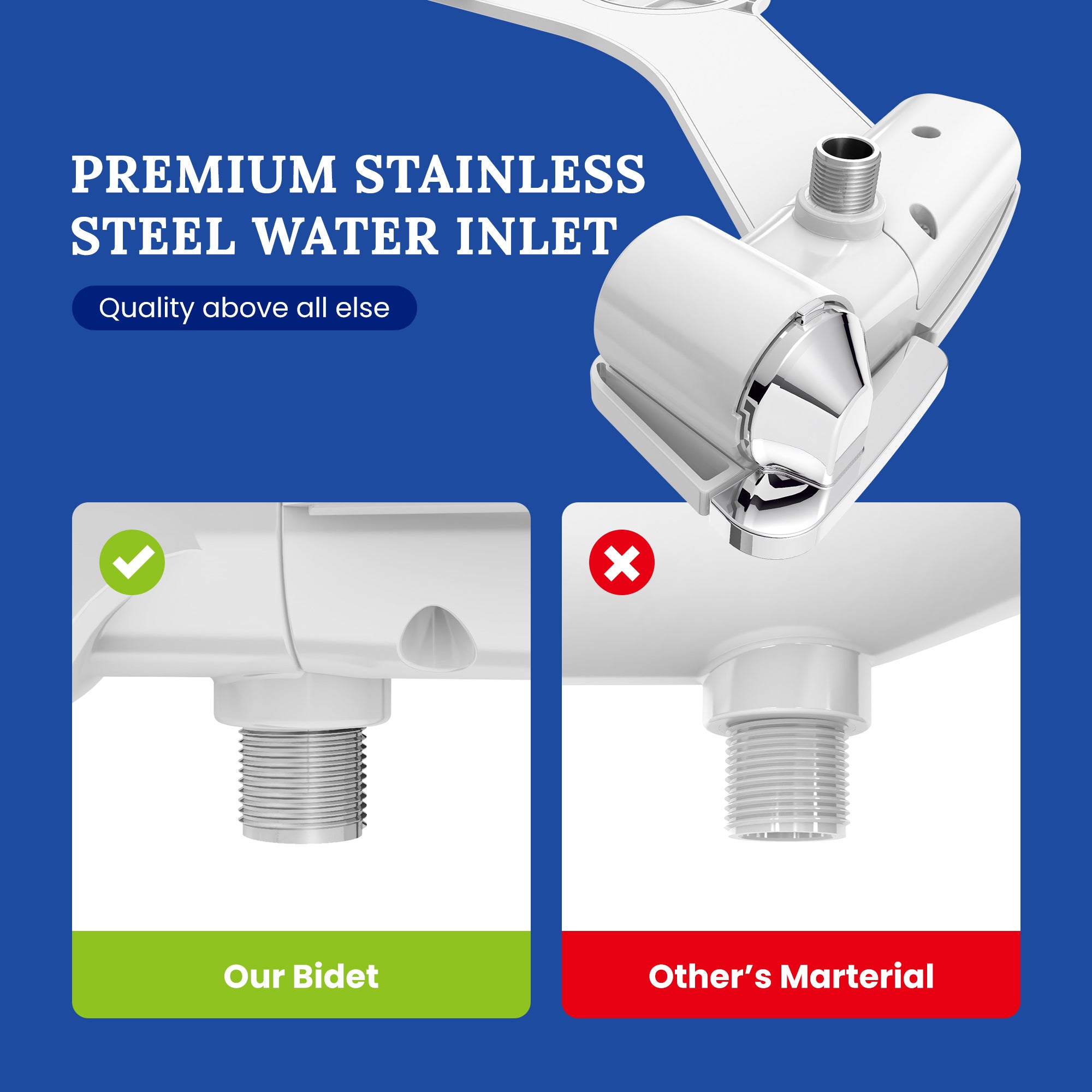 Ultra-Slim Dual-Nozzle Bidet Attachment - Adjustable Cold Water Pressure, Stainless Steel, Hygiene Upgrade,Non-Electric Bidet, (Silver)