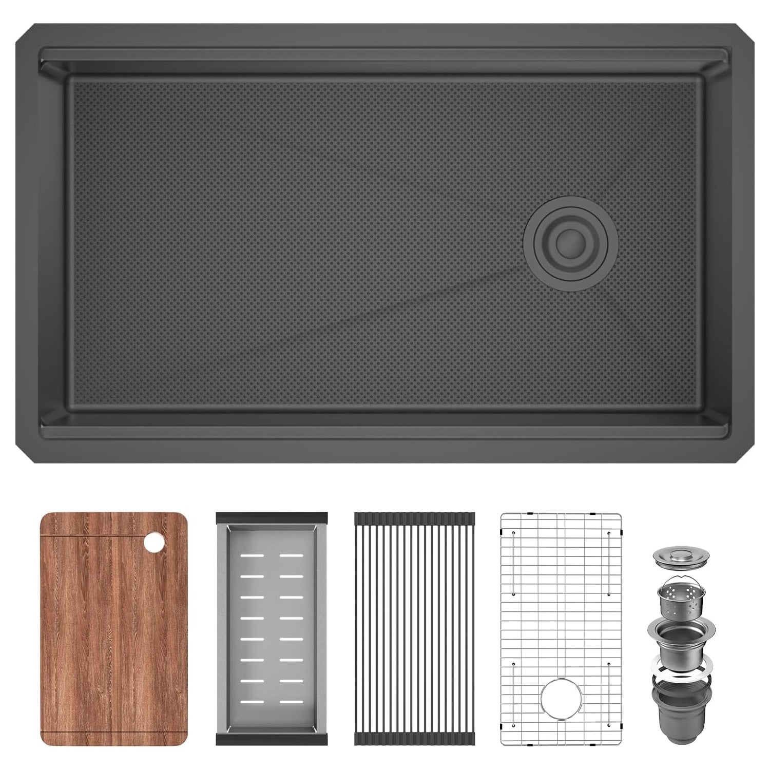 32-Inch Black Undermount Kitchen Sink, 304 Stainless Steel with Nano Coating, Single Bowl for Workstation, RV, Prep Kitchen & Bar Sink, Includes Cutting Board & Roll-Up Dish Rack, and More Accessories