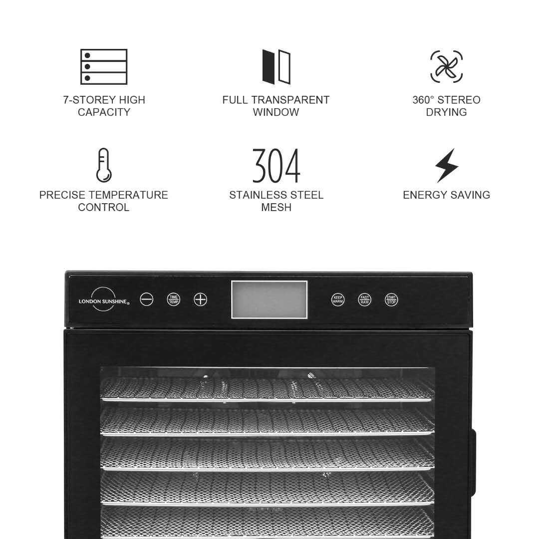 London Sunshine Food Dehydrator -7 Tray /10 Tray Black