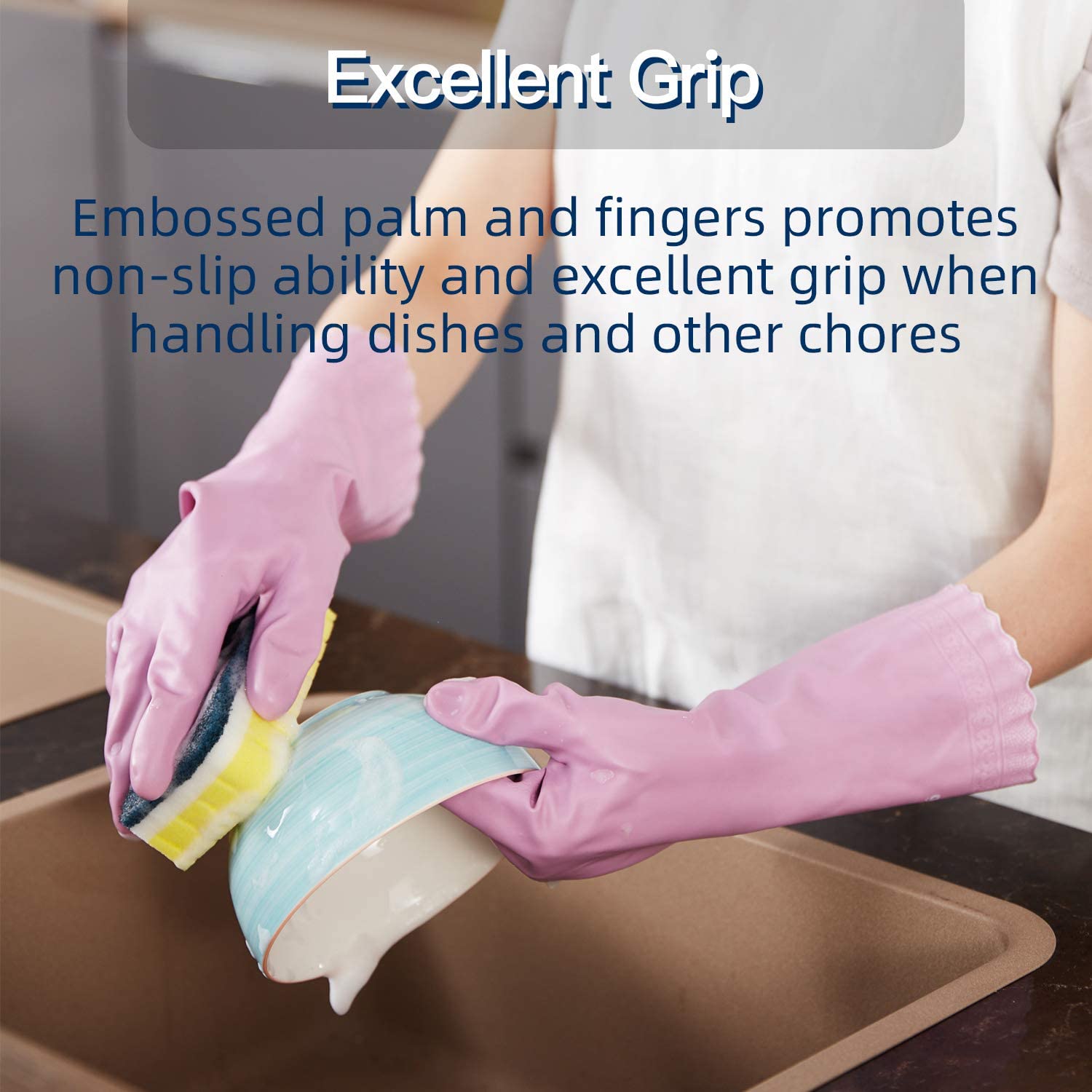 LANON Non-Slip Dishwashing Gloves - 3 pairs