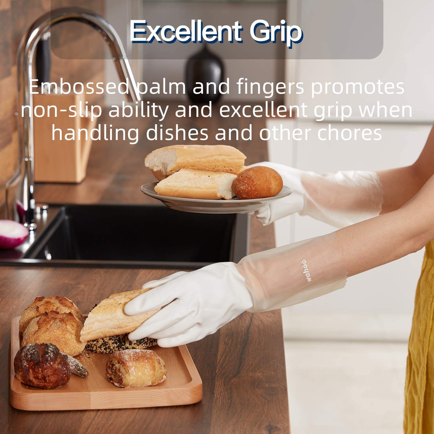 LANON 3 Pairs Premium PVC Cleaning Gloves